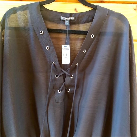 Express Dolman Sleeve Black Sheer Blouse - Picture 6 of 6